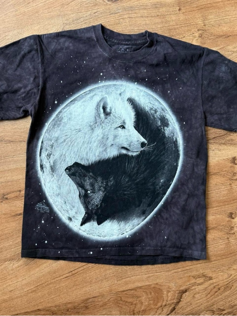 The Mountain Tie Dyed Black & Gray Tee with White and Black Wolf Moon - Picture 5 of 5